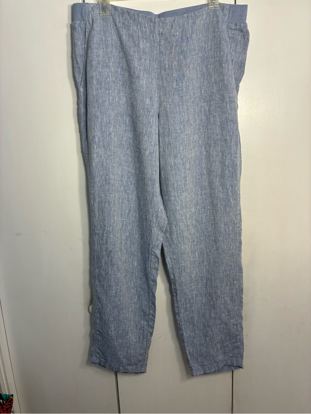 J.Jill Love Linen Pants Women M Blue Heather Chambray Pull On Coastal Lagenlook